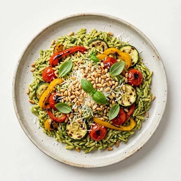 Grilled Vegetable Pesto Orzo With Toasted Pine Nuts